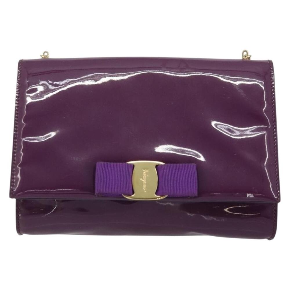 Salvatore Ferragamo Patent Leather Vara Chain Shoulder Bag Purple